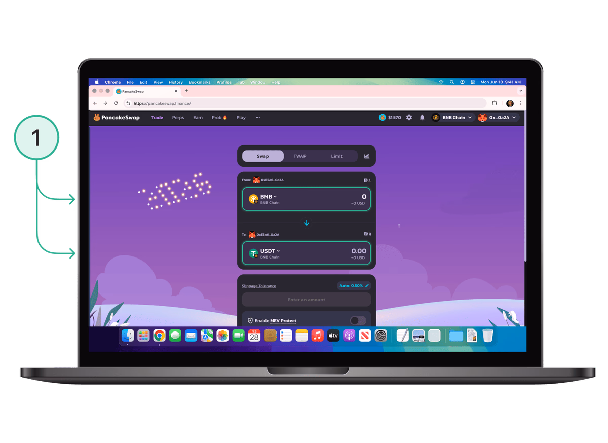 PancakeSwap: выбор токенов для свопа на DEX
