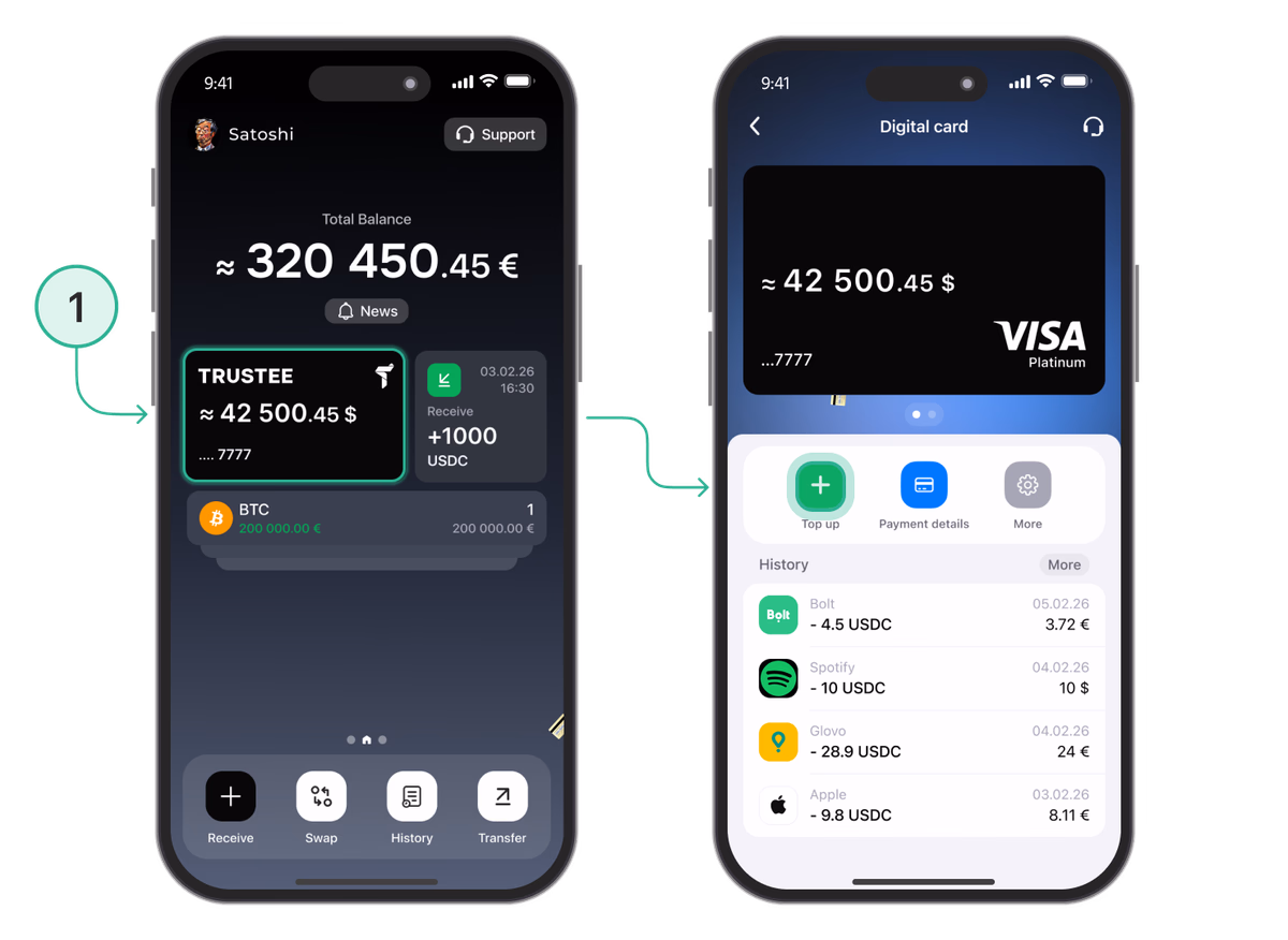 top up crypto card balance