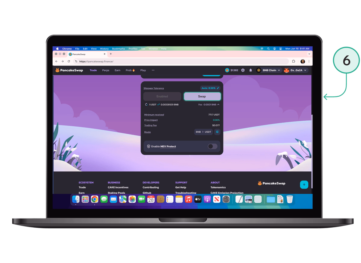 PancakeSwap: подтверждение Swap и выполнение транзакции