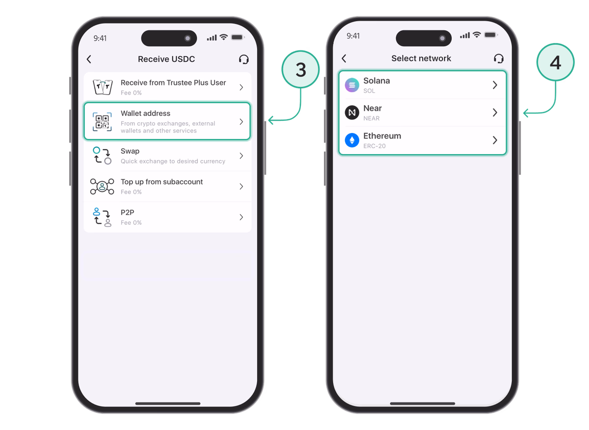 Select the USDC network before paying for a domain with crypto