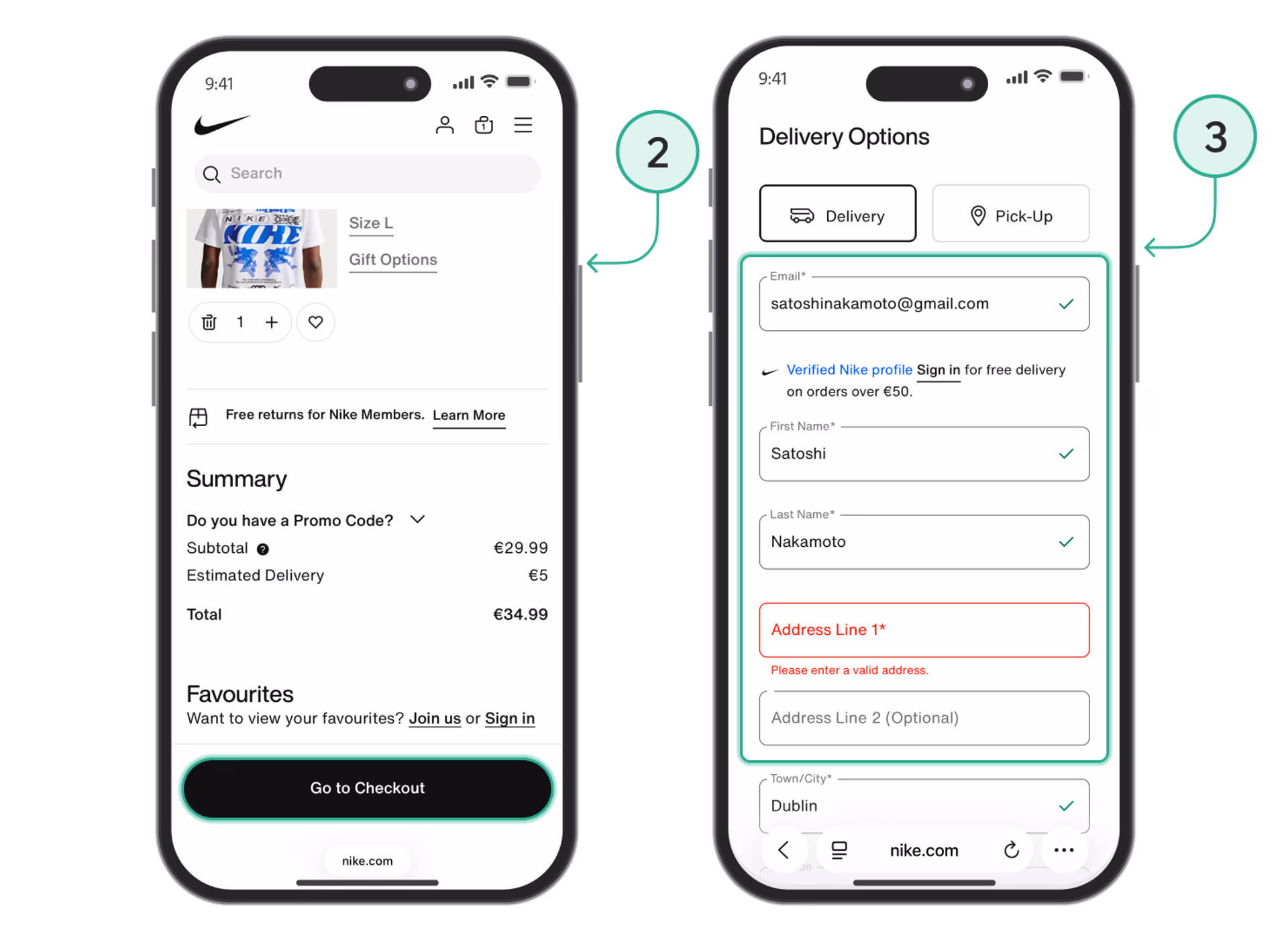 placing a Nike order with delivery when paying with cryptocurrency