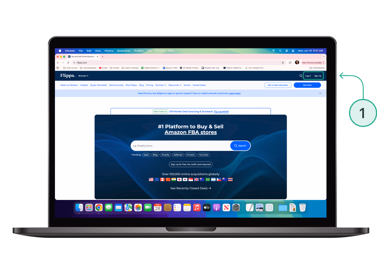 Flippa registration: buy an online business with cryptocurrency using a card