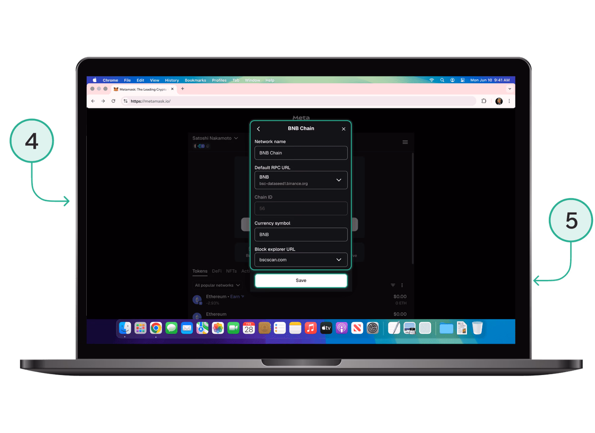 MetaMask: сохранение настроек сети BNB Smart Chain