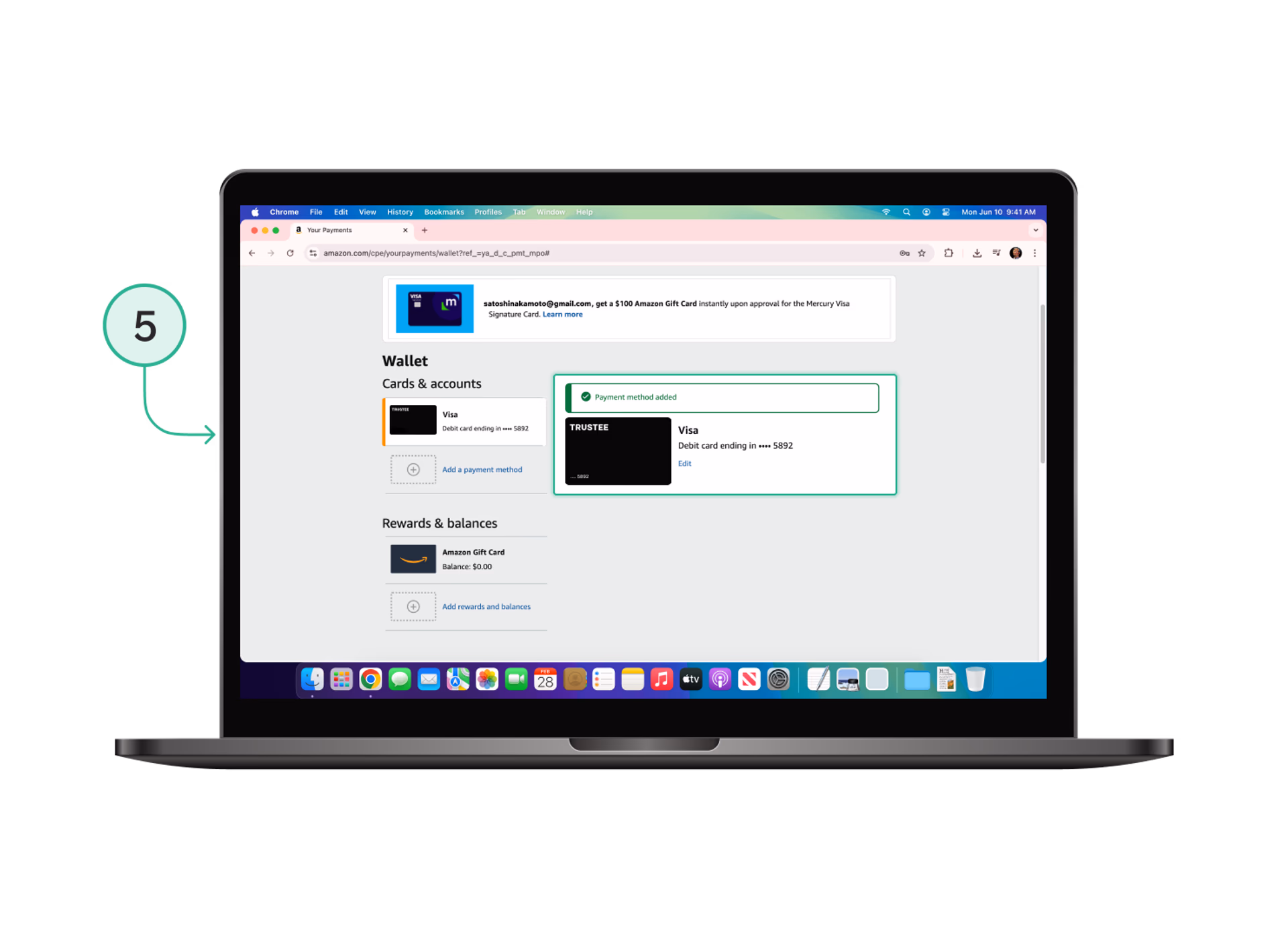 Trustee Plus crypto card added on Amazon for Amazon Prime payments — confirmation