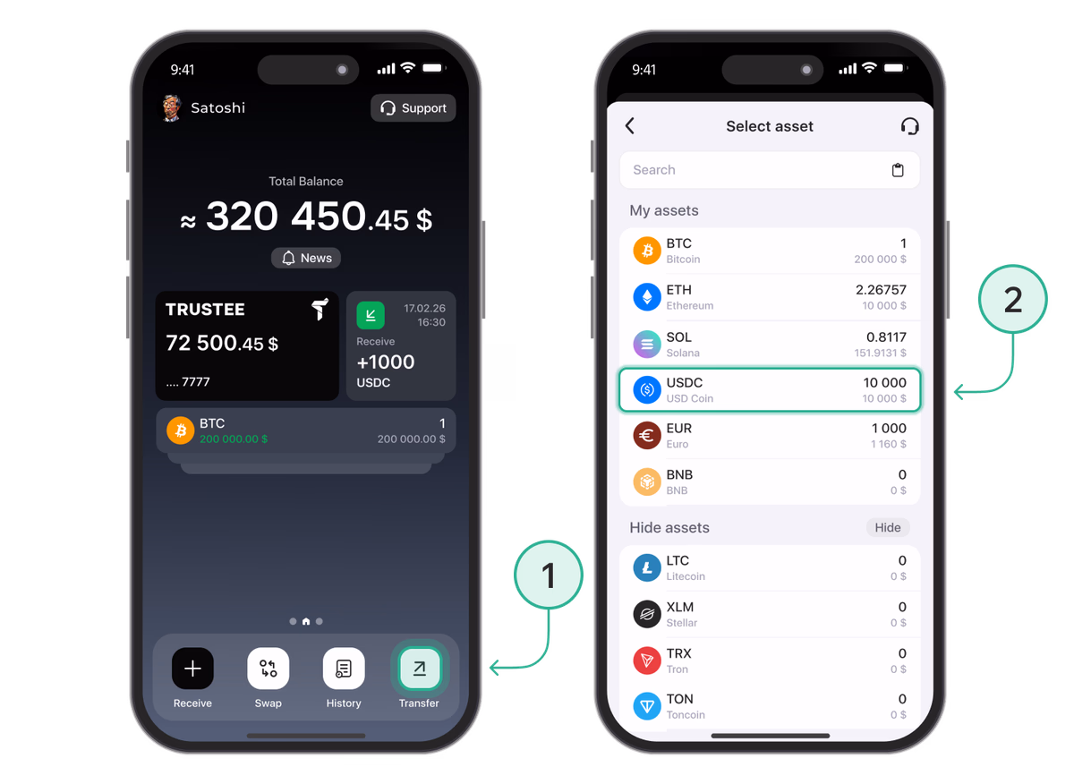 Top up USDC to pay for a domain name or website with cryptocurrency