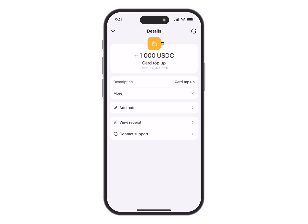 successful USDC crypto card top-up